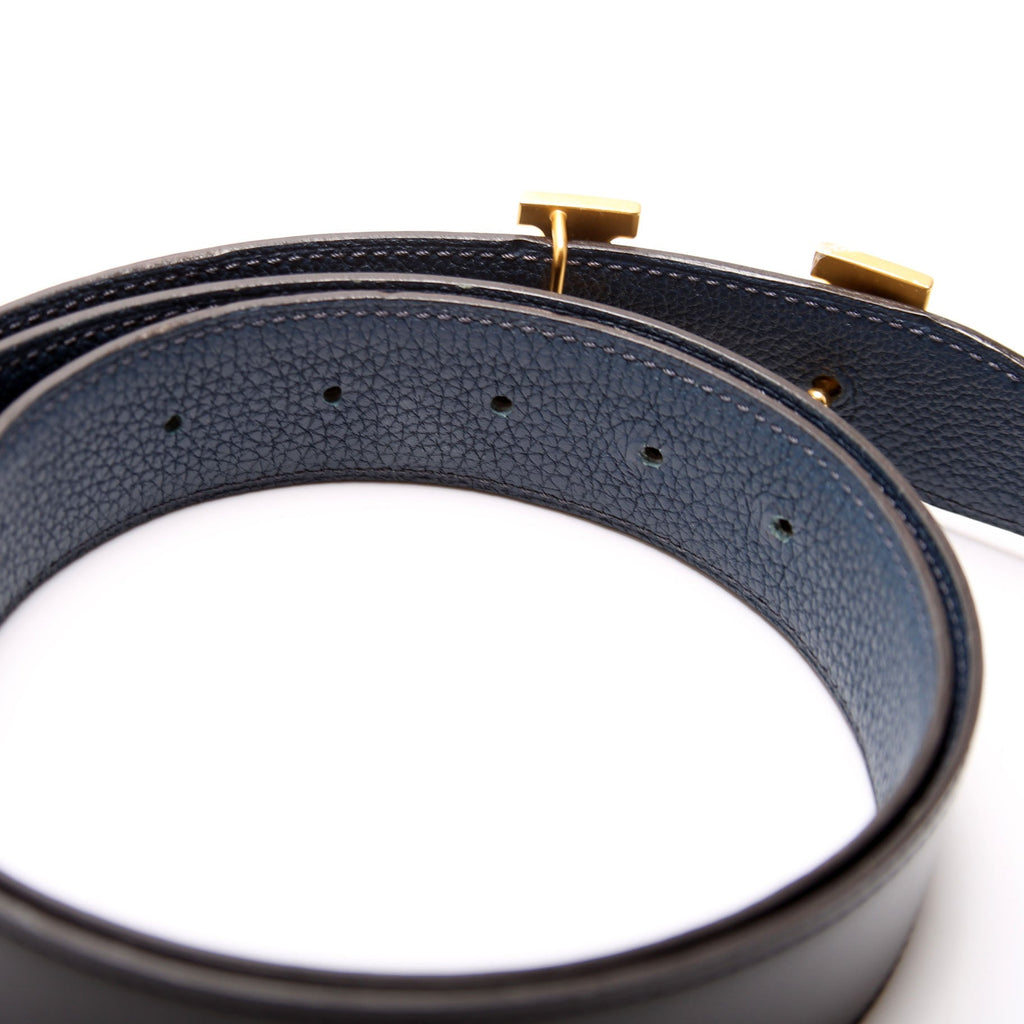 H Reversible Leather Belt Size 95 Black/Blue