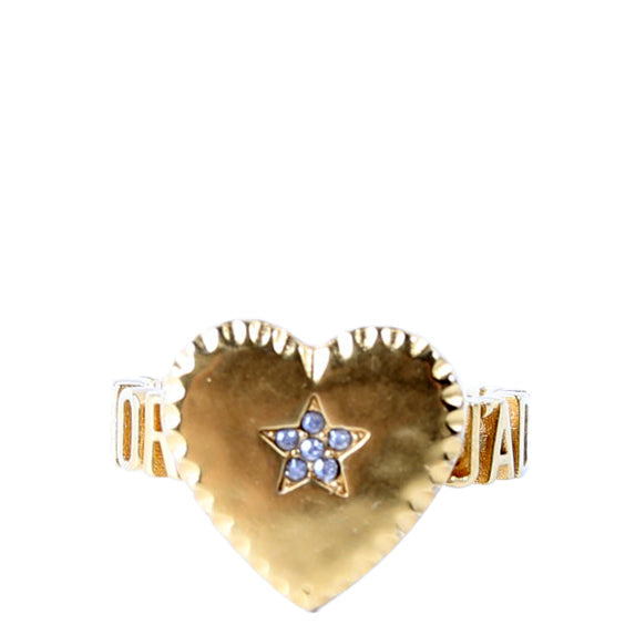 J'adior Crystal Star Heart Ring Size M Gold