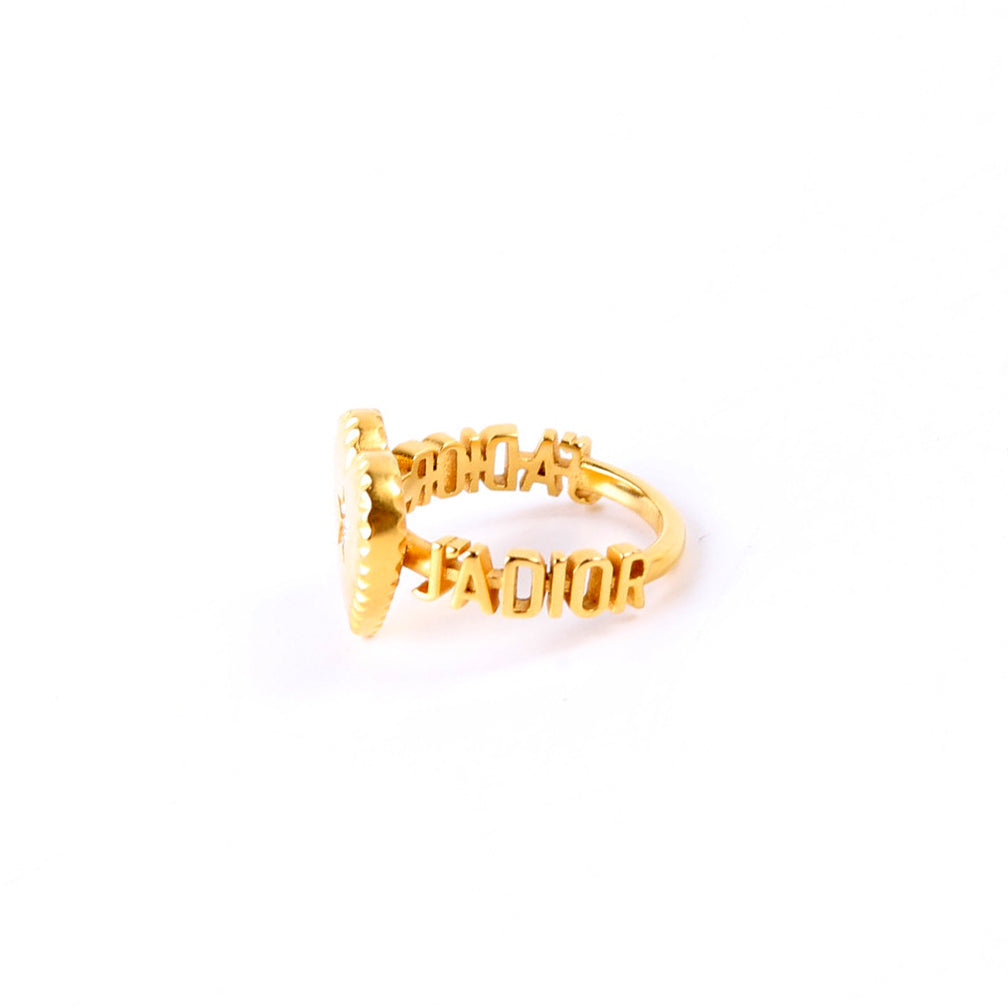 J'adior Crystal Star Heart Ring Size M Gold