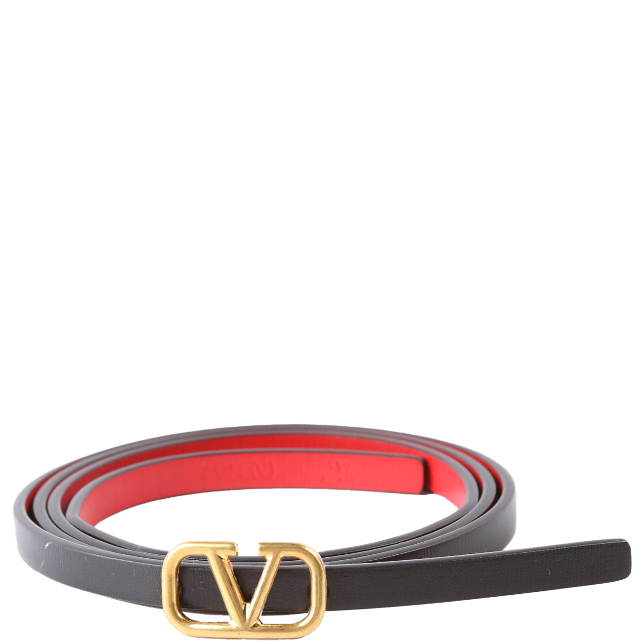 V Logo Signature 8MM Reversible Leather Belt Size 85/34 Black/Red