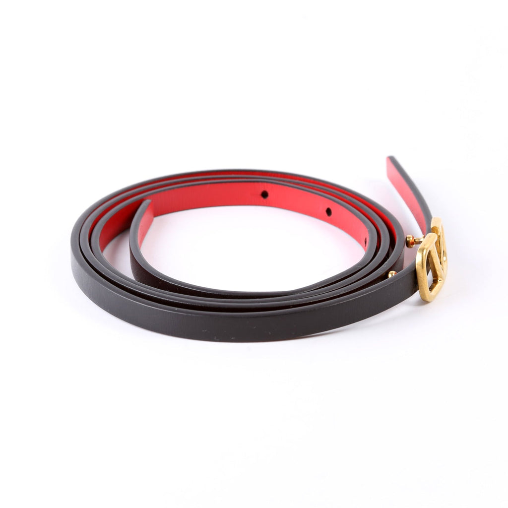 V Logo Signature 8MM Reversible Leather Belt Size 85/34 Black/Red
