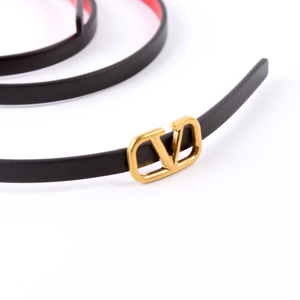 V Logo Signature 8MM Reversible Leather Belt Size 85/34 Black/Red