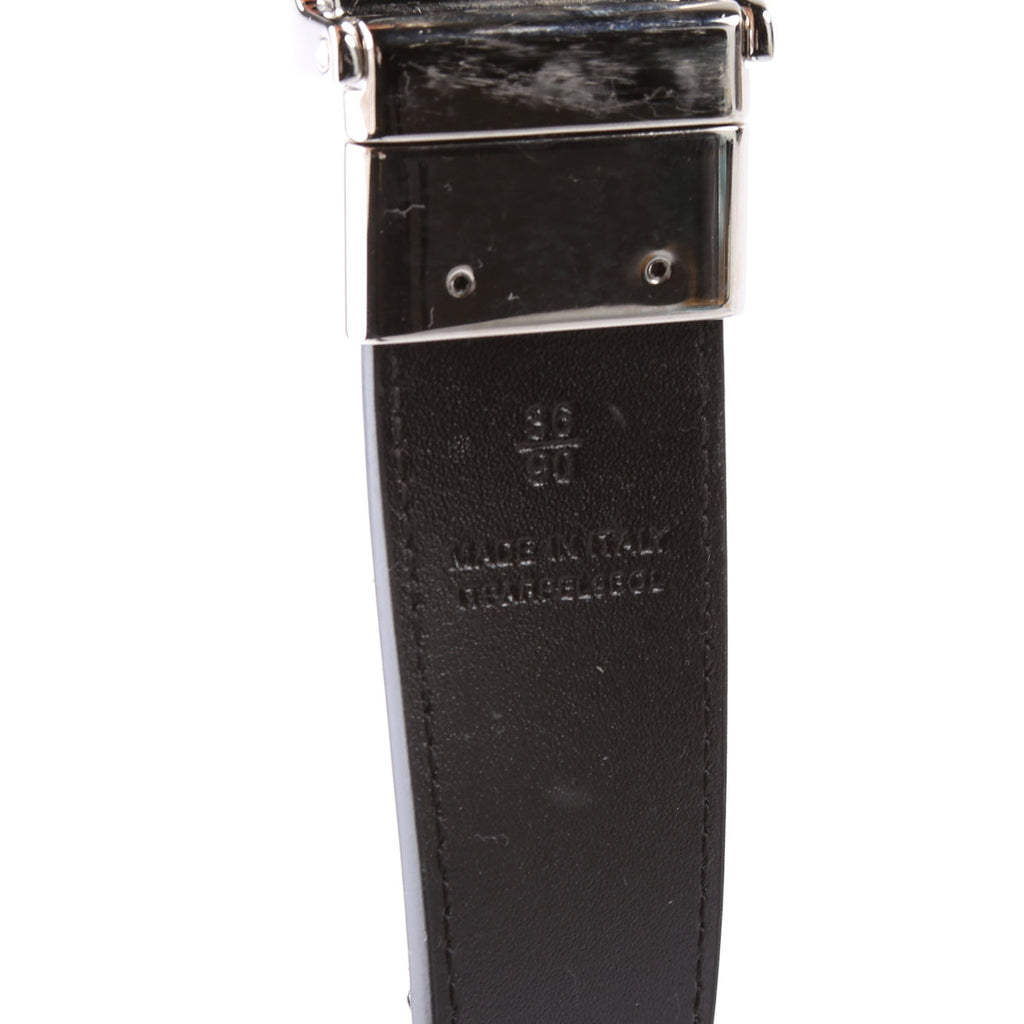 Plaque Buckle Vintage Check/Leather Reversible Belt Size 90/36 Beige/Black