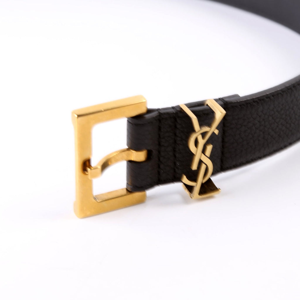 634440 Cassandre YSL Logo Sqaure Buckle Leather Belt Size 100