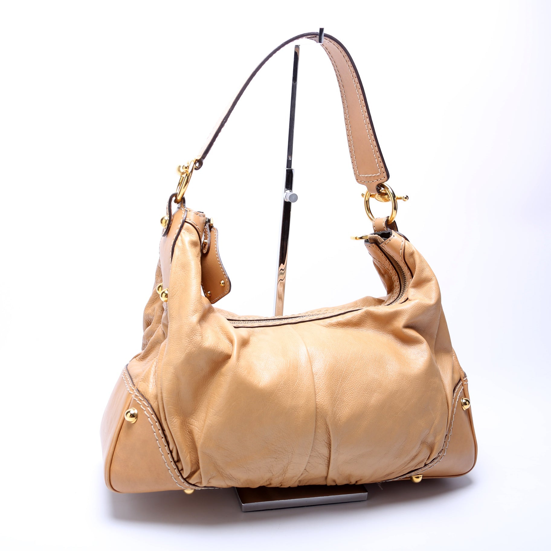 211966 Calfskin Jockey Hobo Large Tan