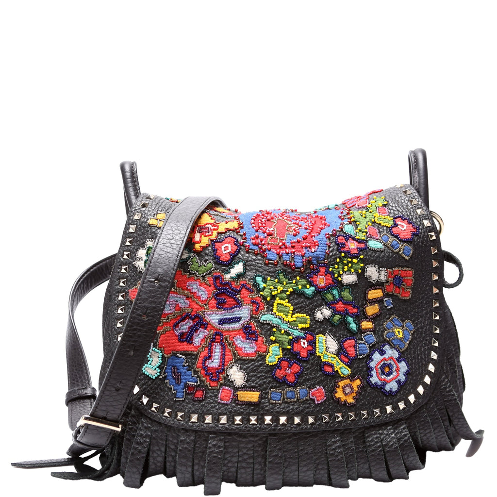Beaded Embroidered Flap Messenger Bag