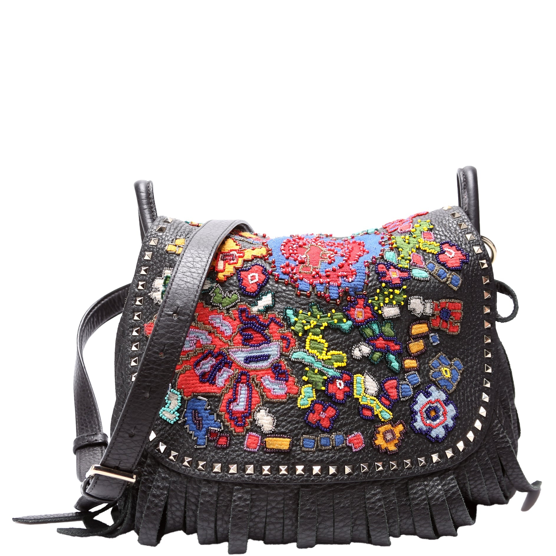 Beaded Embroidered Flap Messenger Bag