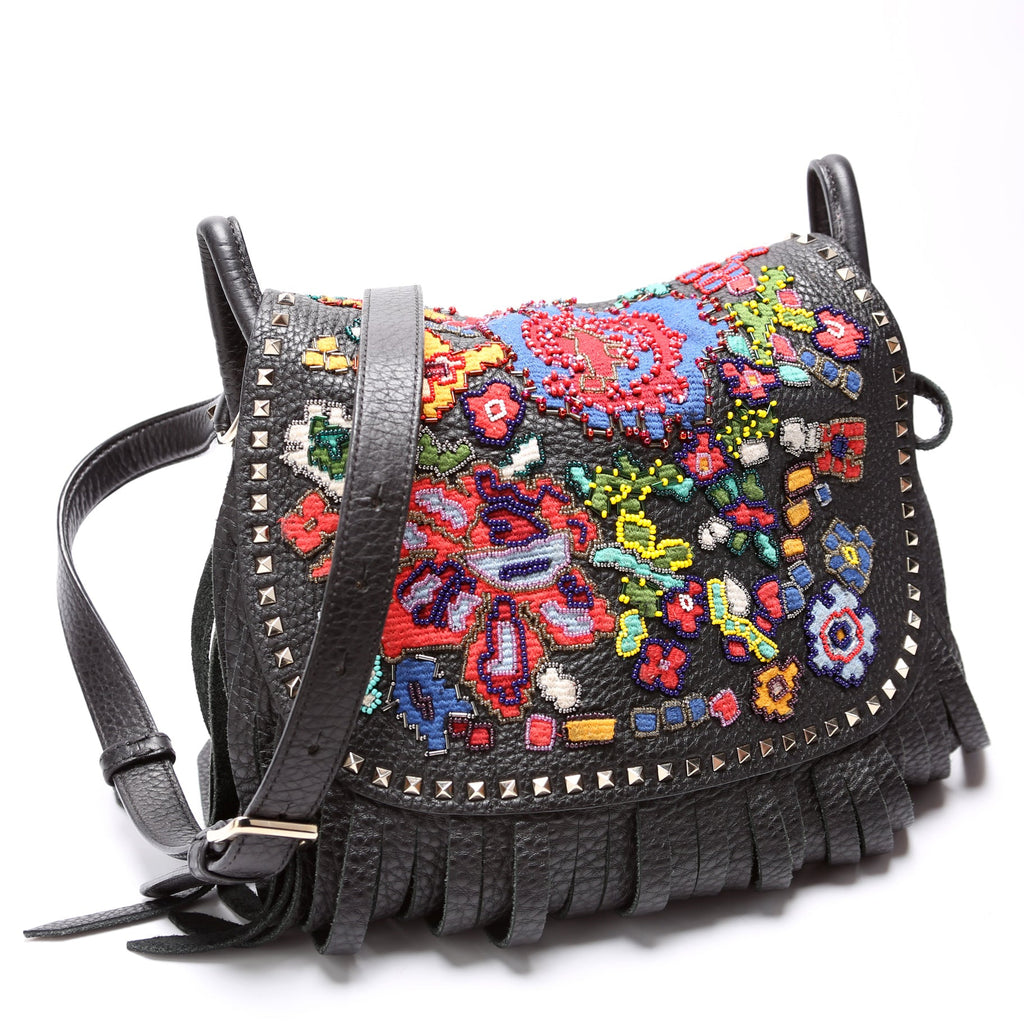 Beaded Embroidered Flap Messenger Bag