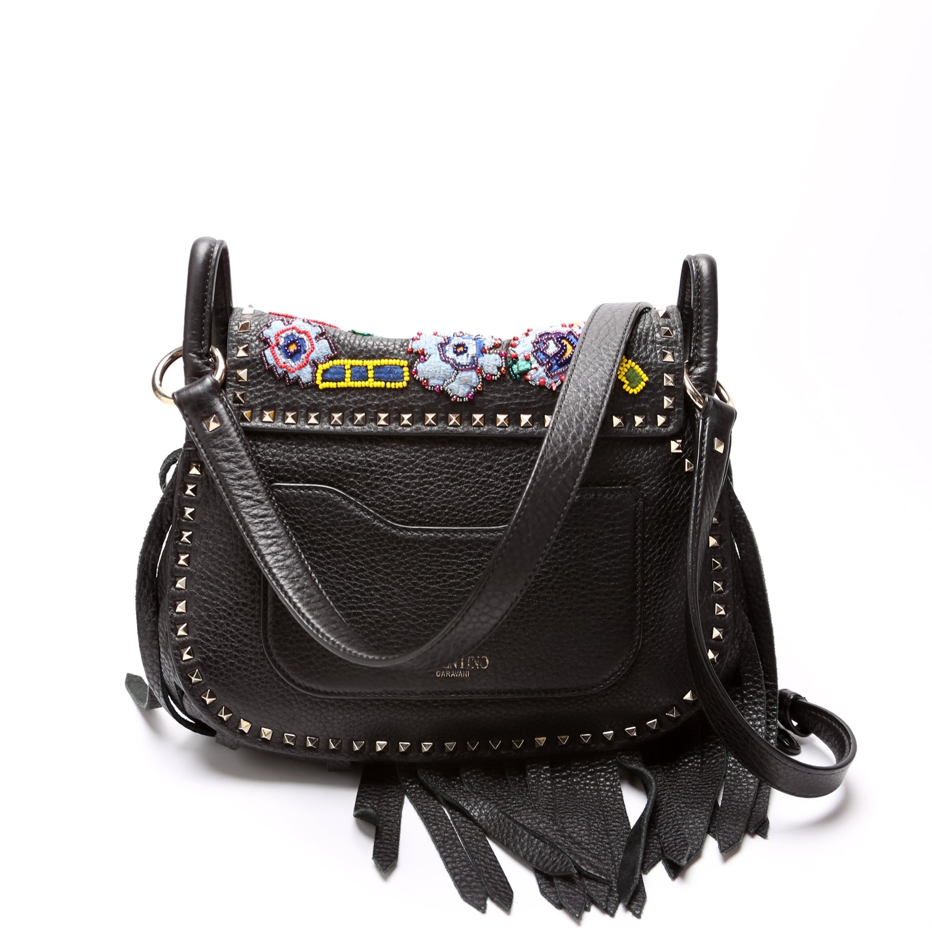 Beaded Embroidered Flap Messenger Bag