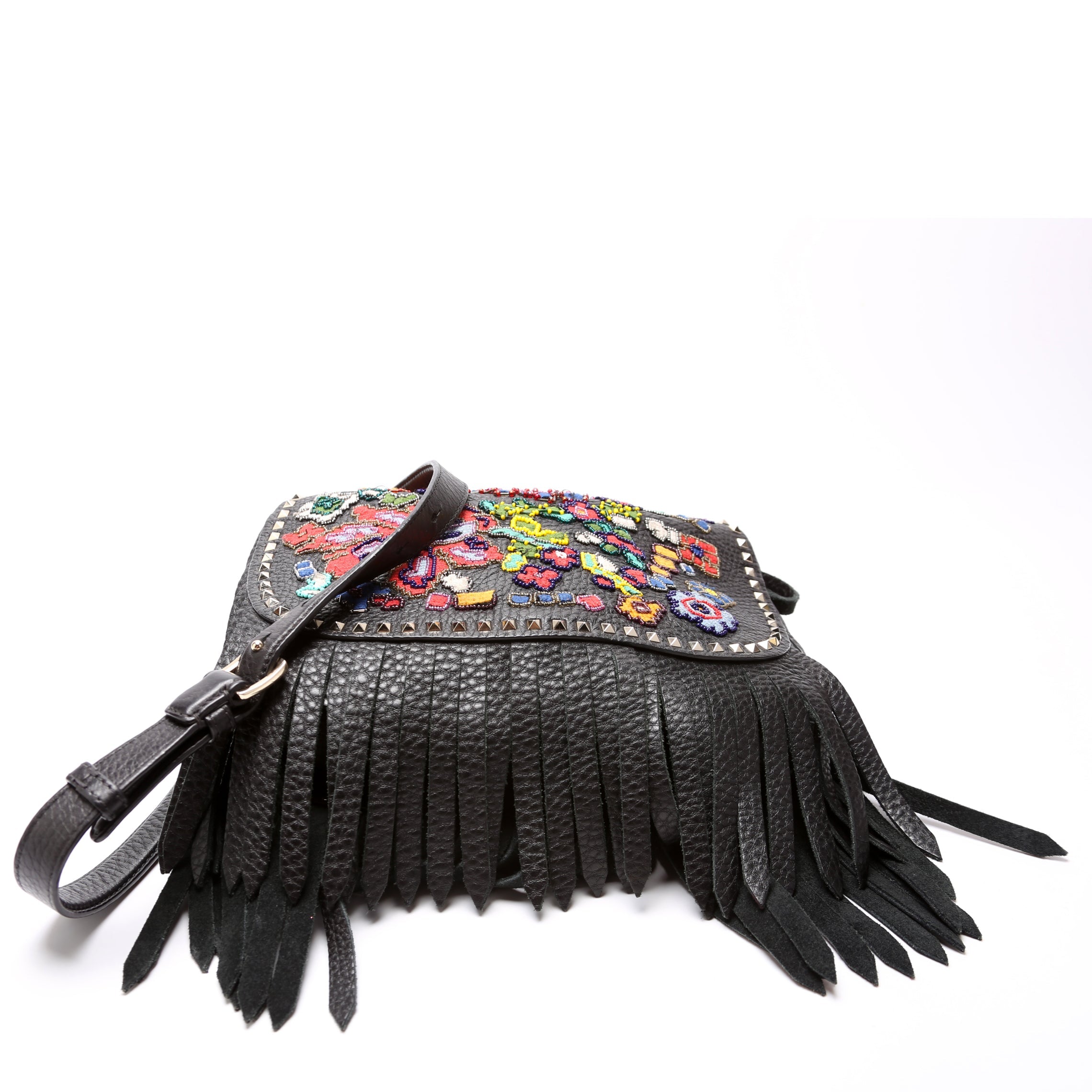 Beaded Embroidered Flap Messenger Bag