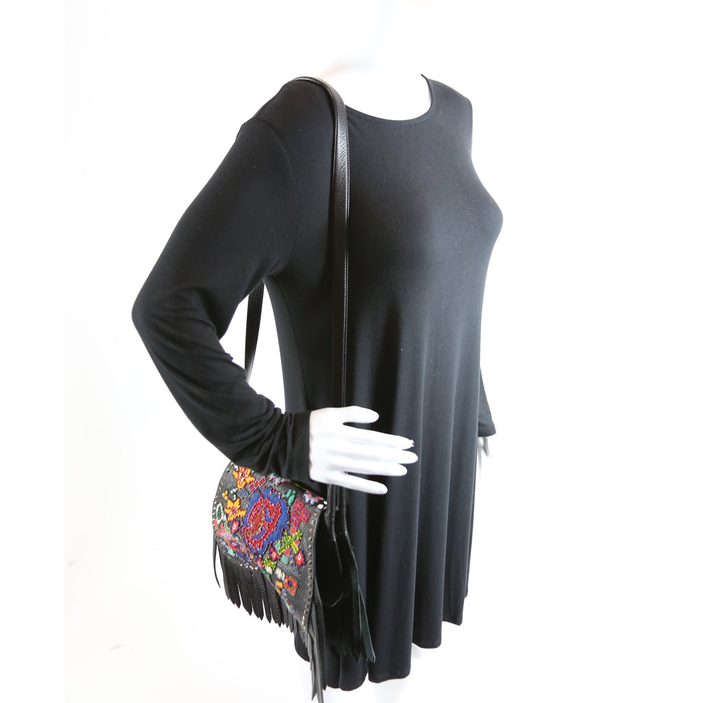 Beaded Embroidered Flap Messenger Bag