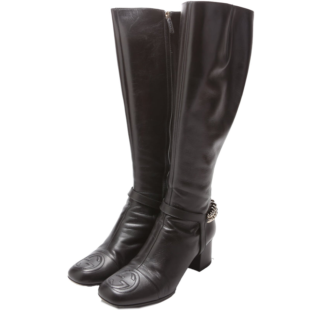 Soho Leather Chain Knee High Boots Size 40