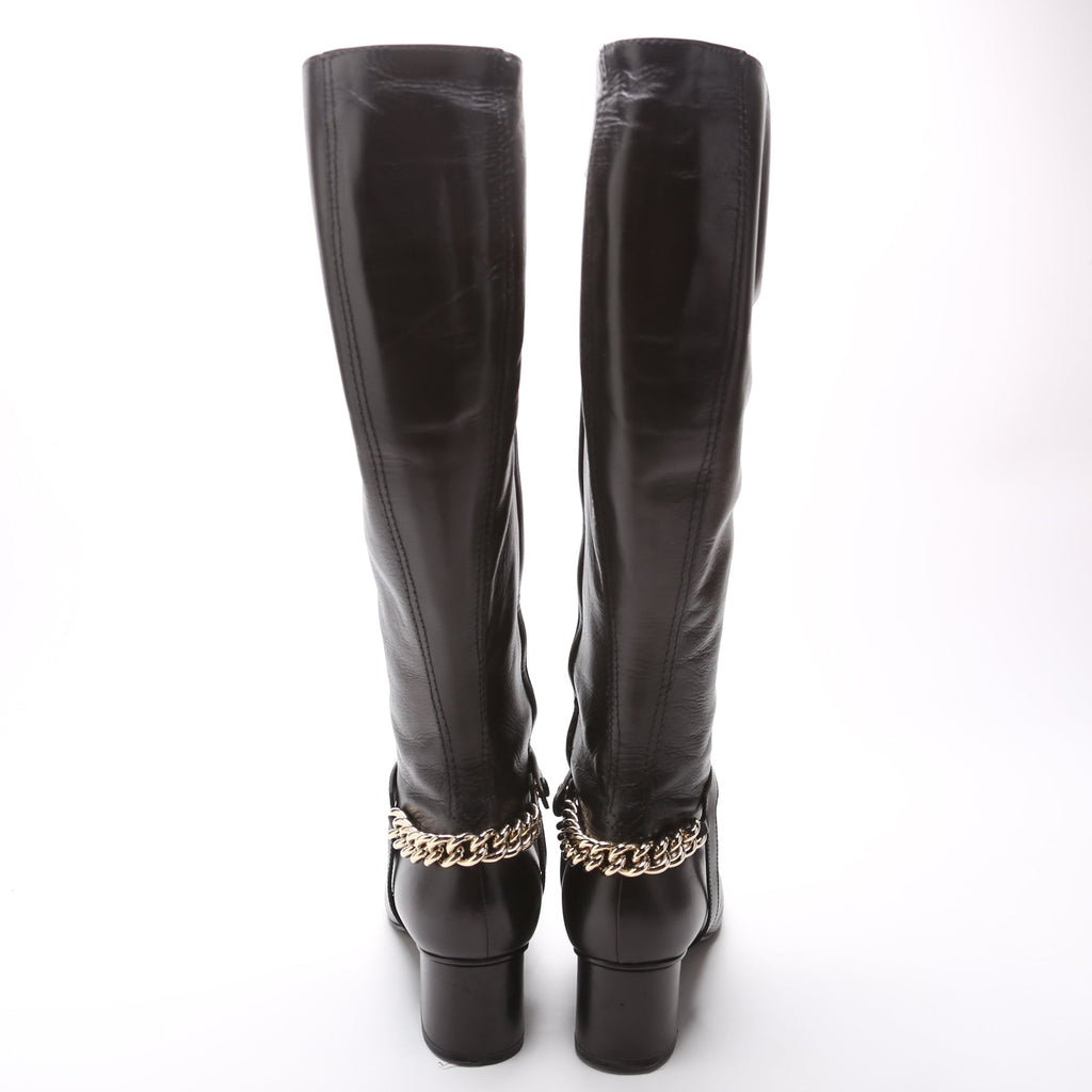Soho Leather Chain Knee High Boots Size 40