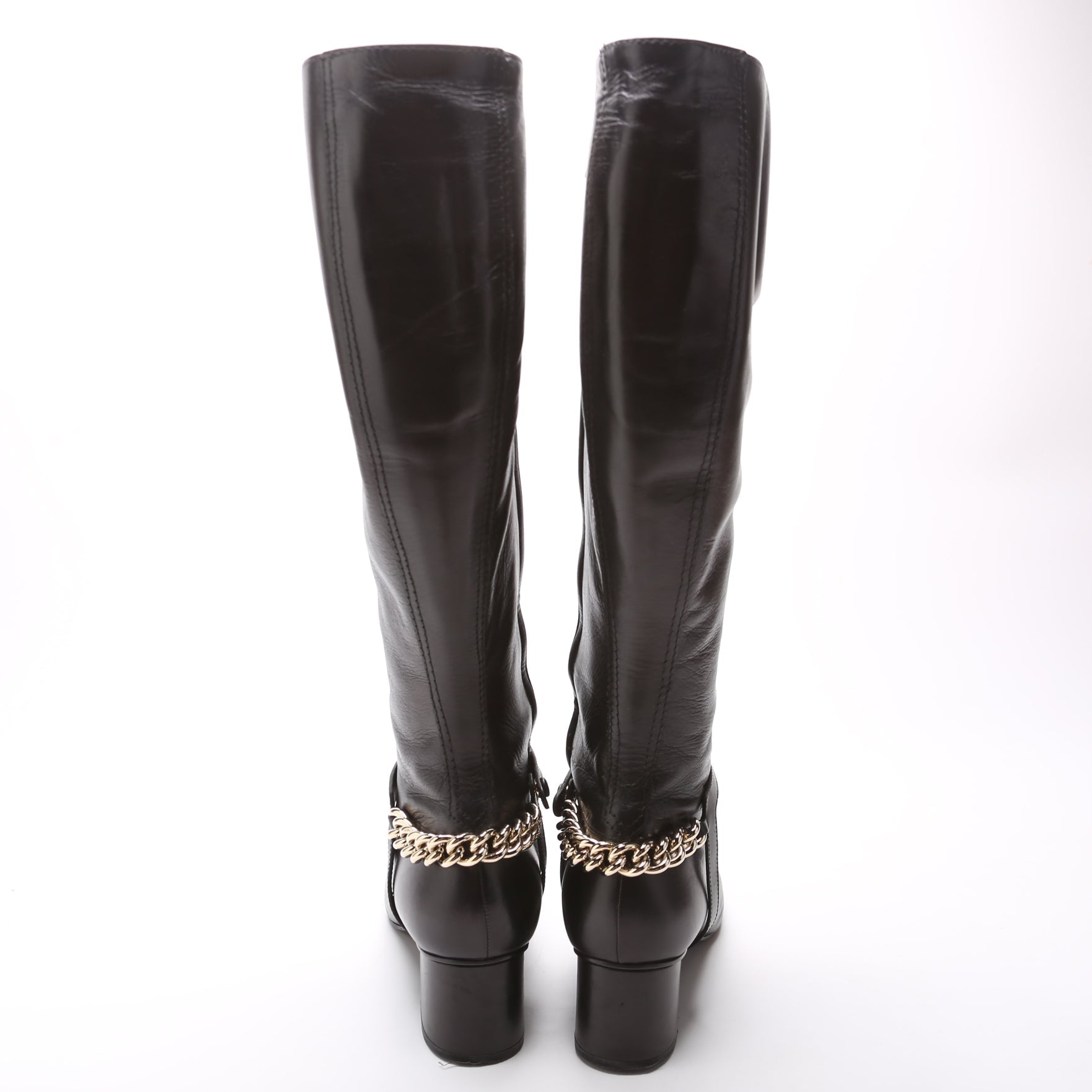 Soho Leather Chain Knee High Boots Size 40