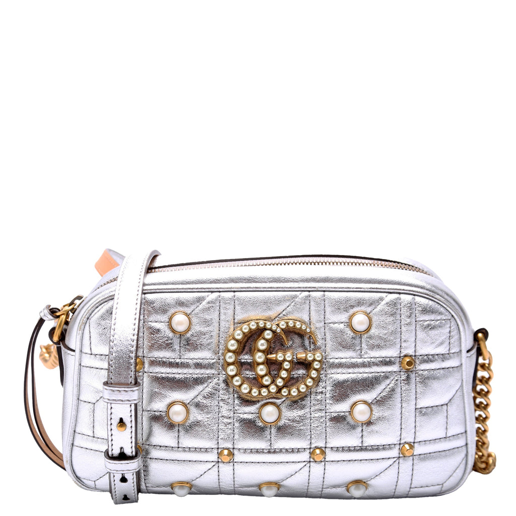 447632 Marmont Small Leather/Pearl Camera Silver