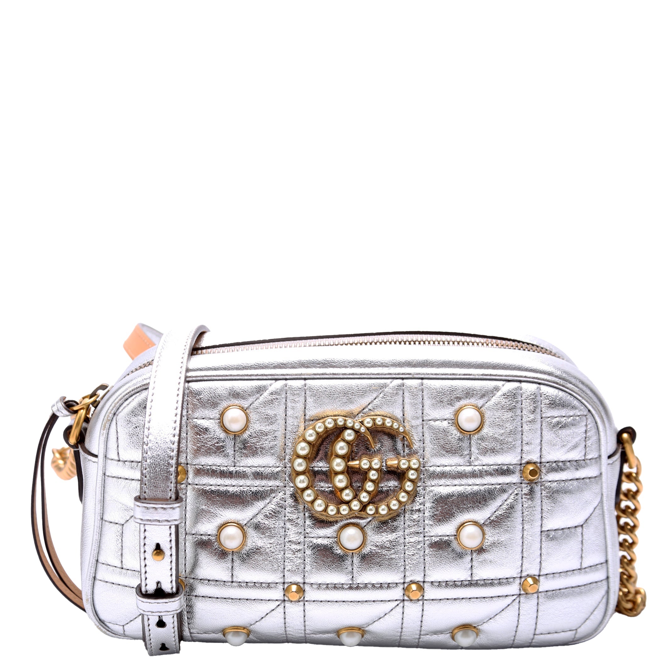 447632 Marmont Small Leather/Pearl Camera Silver
