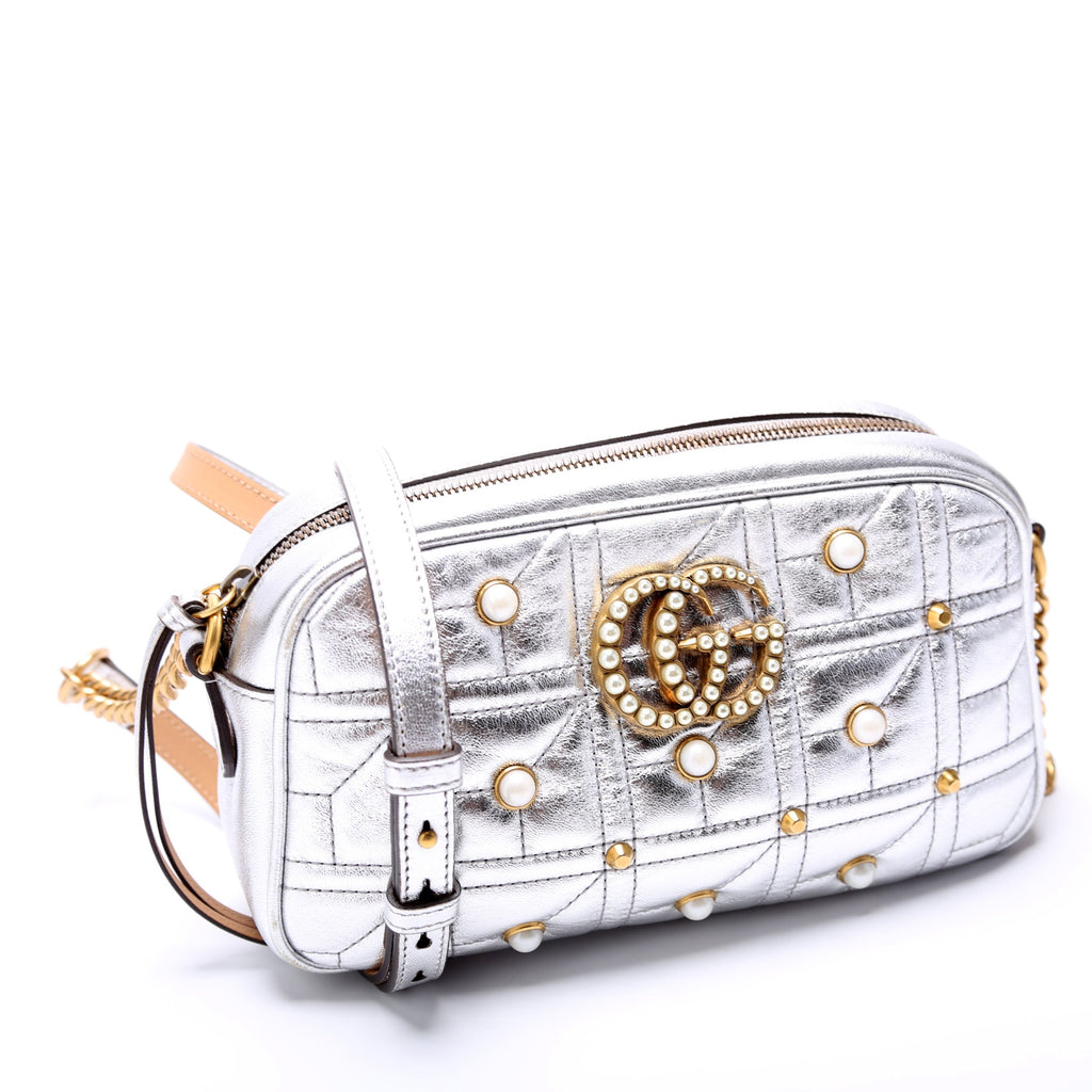 447632 Marmont Small Leather/Pearl Camera Silver