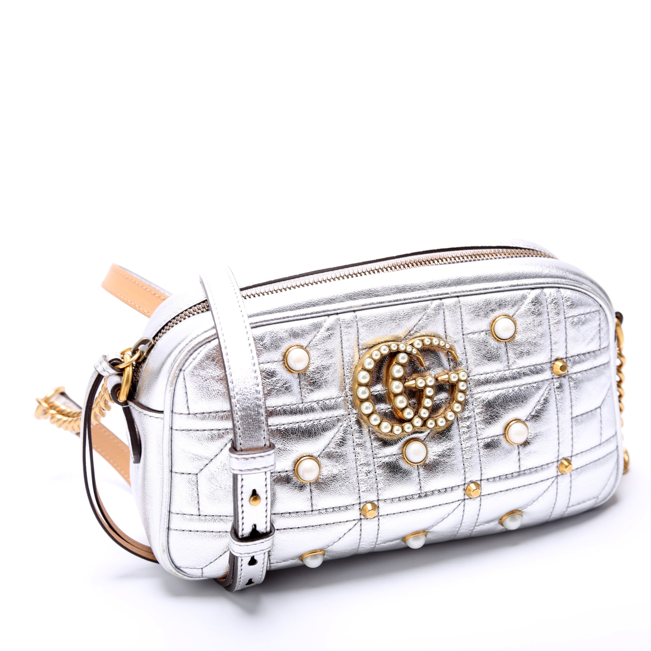 447632 Marmont Small Leather/Pearl Camera Silver