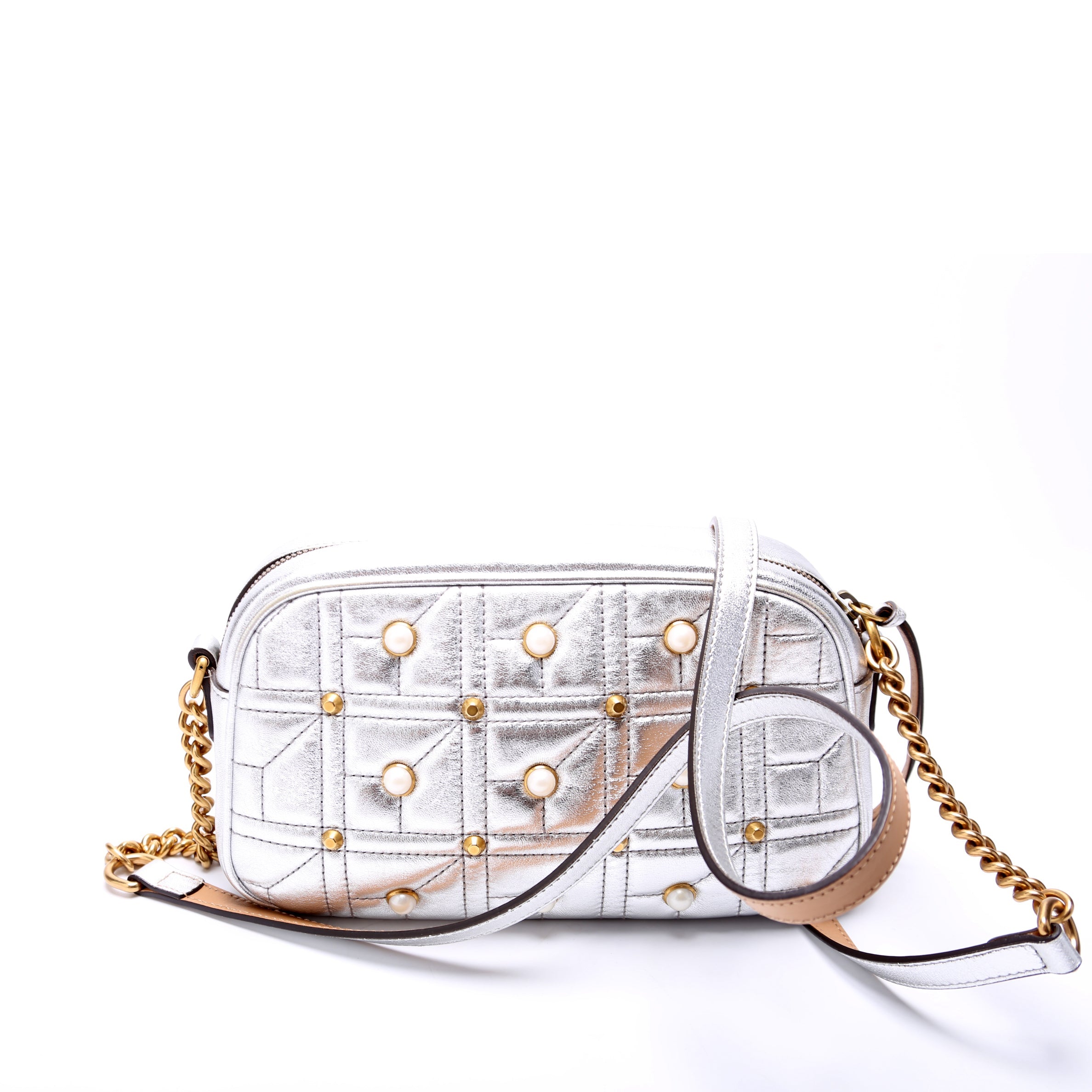 447632 Marmont Small Leather/Pearl Camera Silver