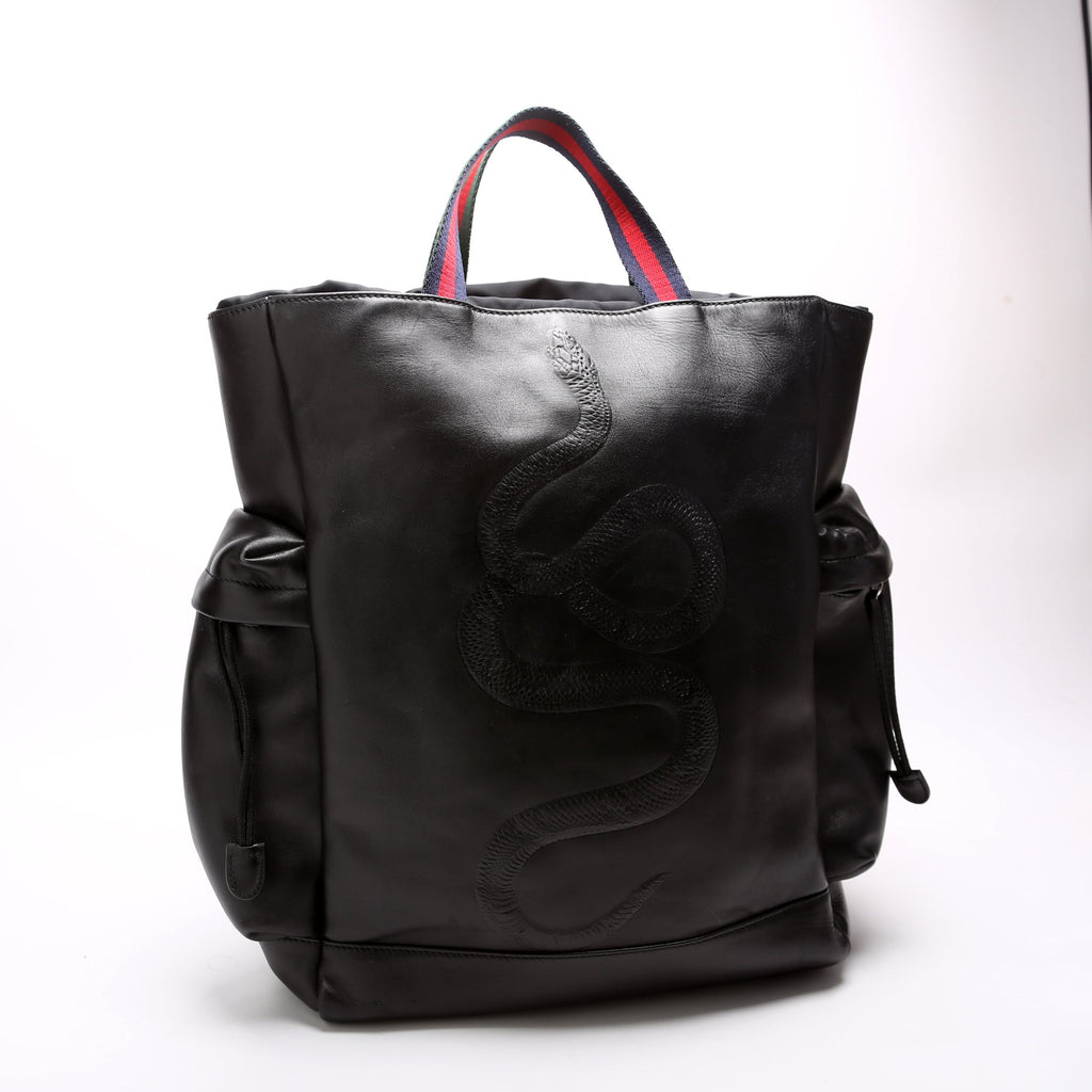 450979 King Snake Leather Drawstring Backpack