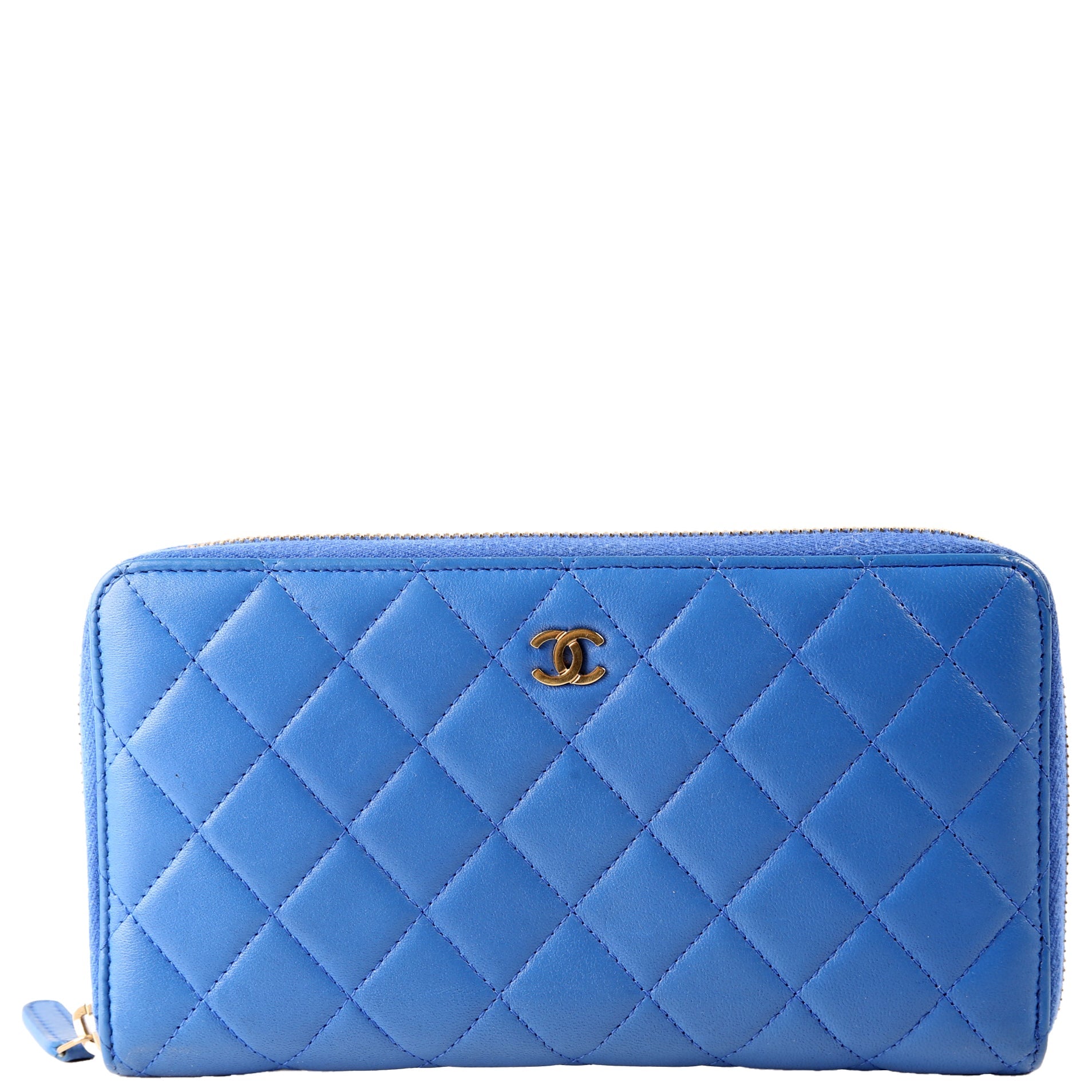 CC Zip Around Organizer Wallet Quilted Lambskin Blue