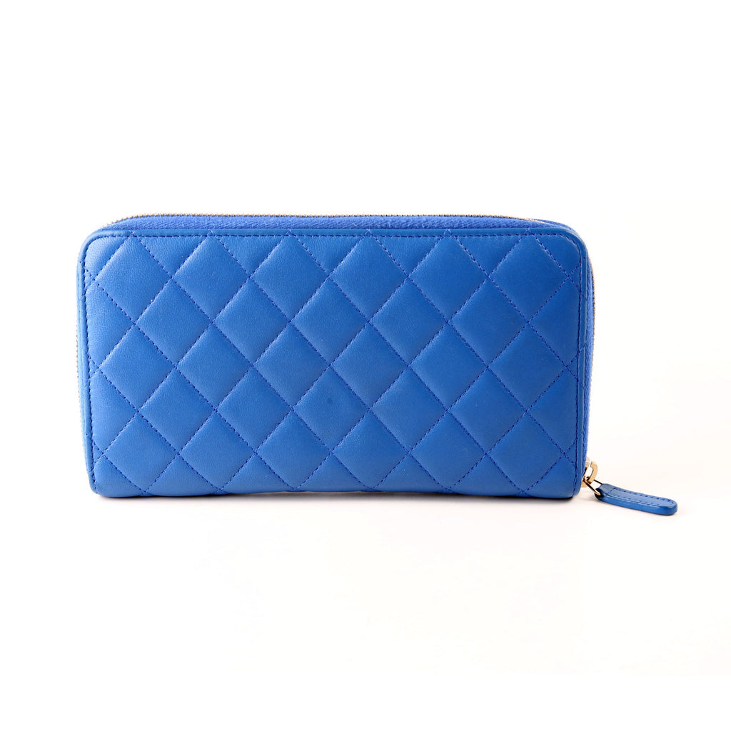 CC Zip Around Organizer Wallet Quilted Lambskin Blue
