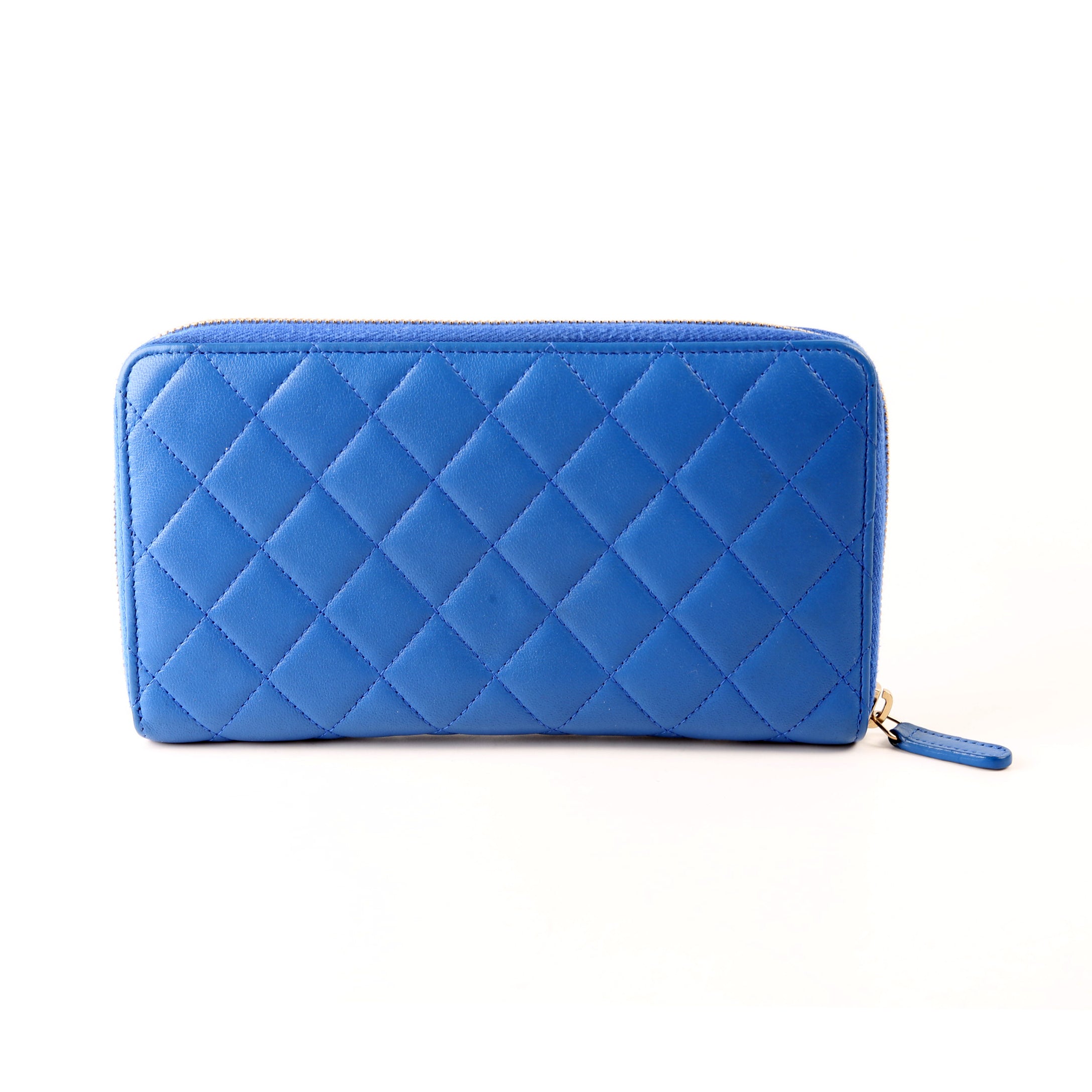 CC Zip Around Organizer Wallet Quilted Lambskin Blue