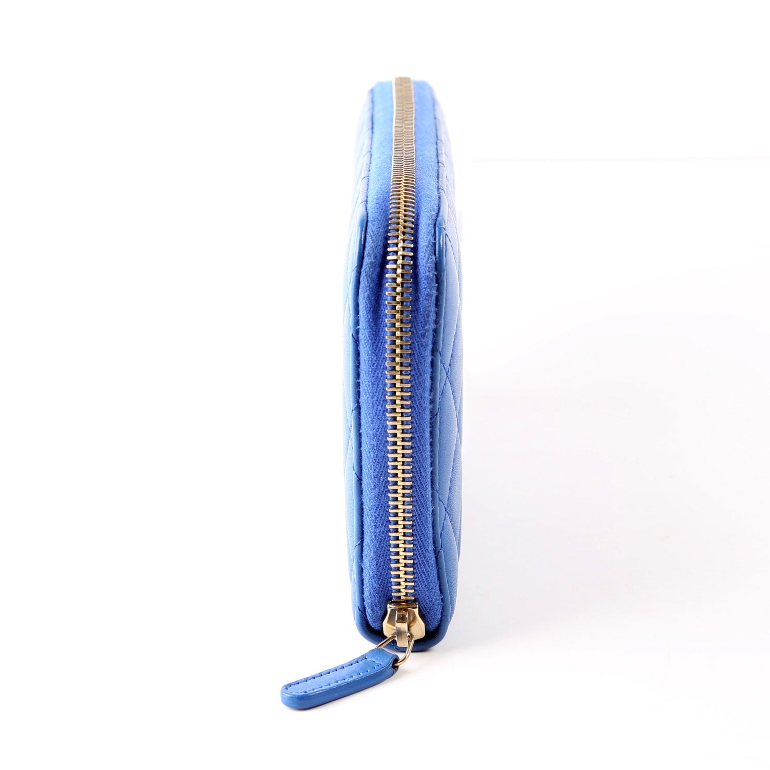 CC Zip Around Organizer Wallet Quilted Lambskin Blue