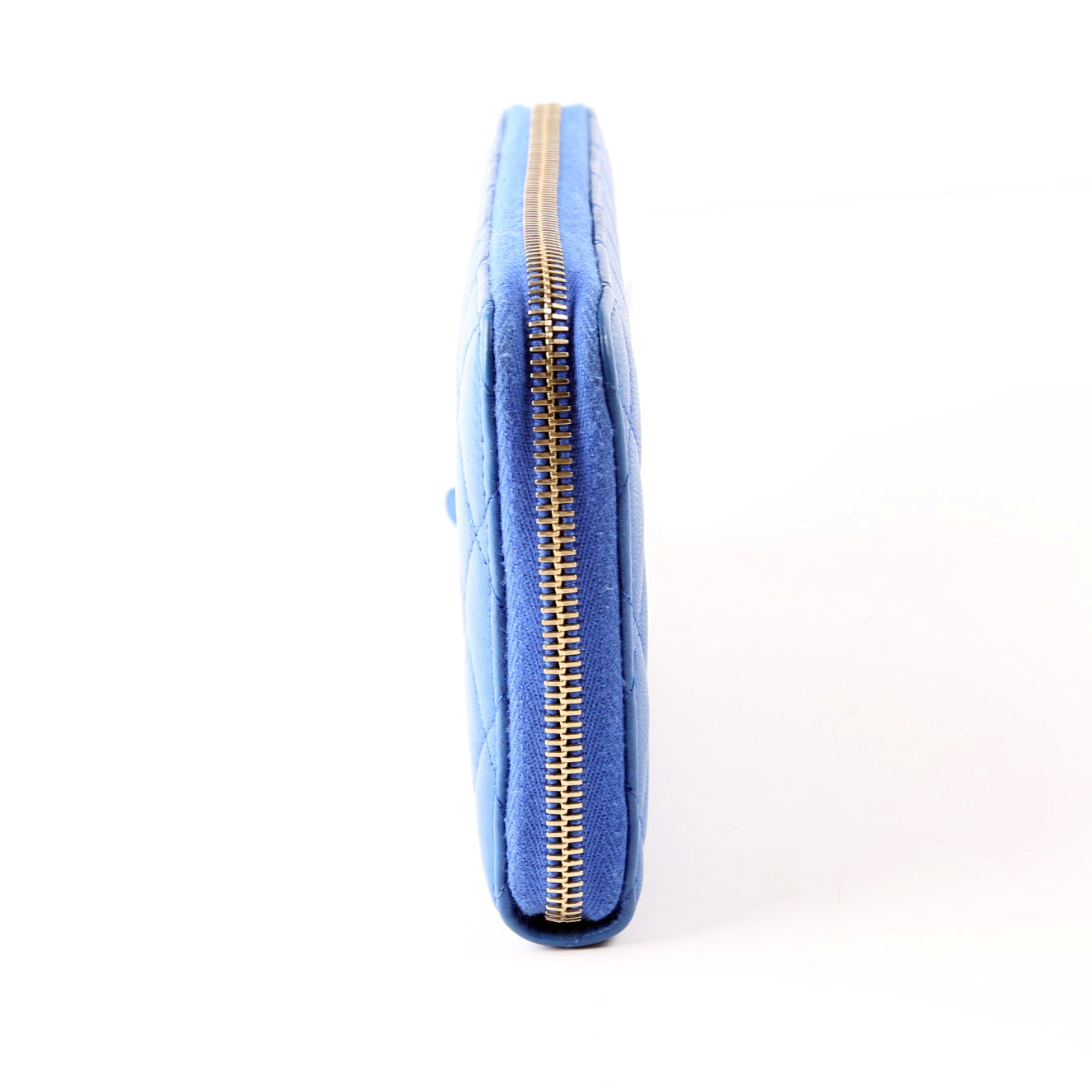 CC Zip Around Organizer Wallet Quilted Lambskin Blue