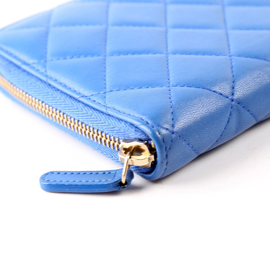 CC Zip Around Organizer Wallet Quilted Lambskin Blue