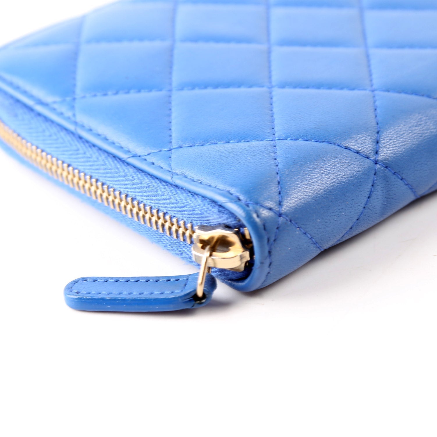 CC Zip Around Organizer Wallet Quilted Lambskin Blue