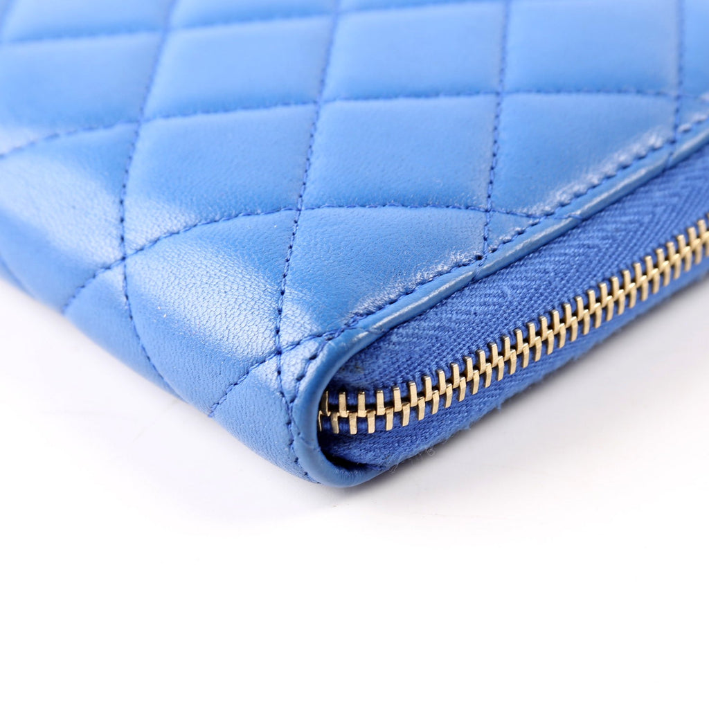 CC Zip Around Organizer Wallet Quilted Lambskin Blue