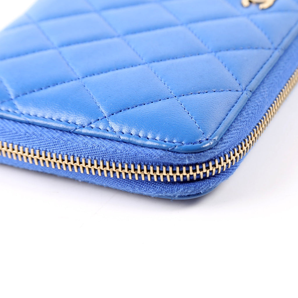 CC Zip Around Organizer Wallet Quilted Lambskin Blue