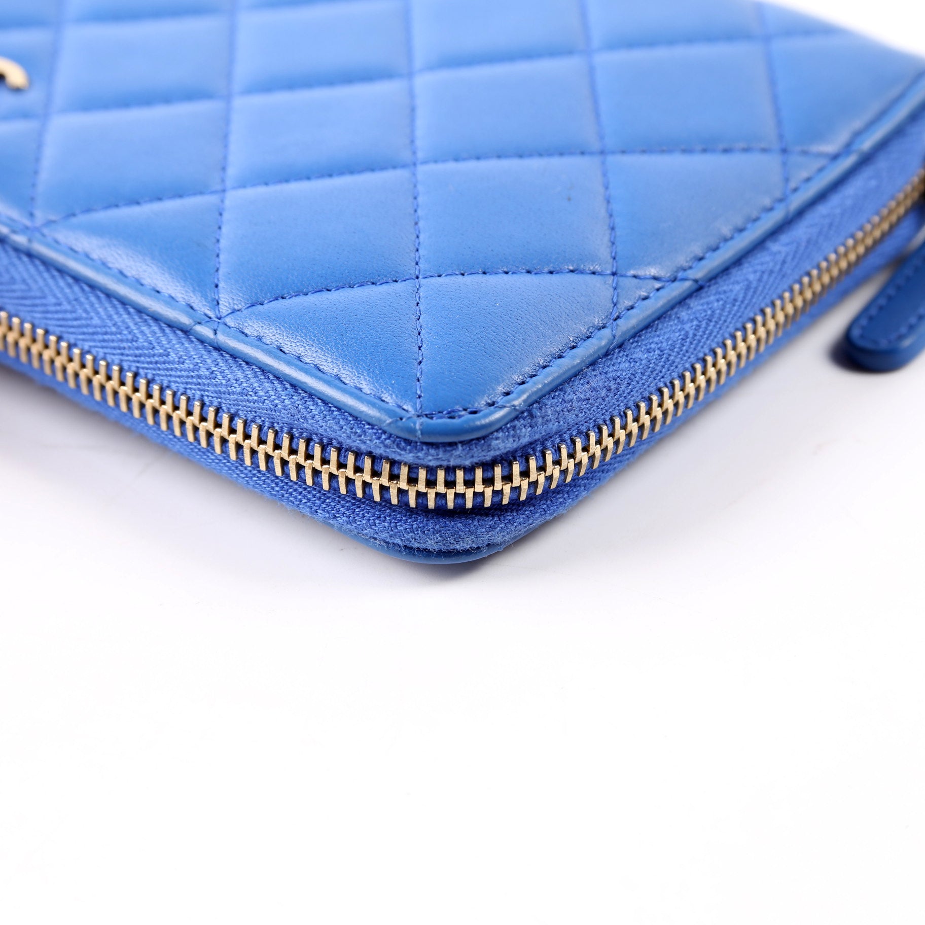 CC Zip Around Organizer Wallet Quilted Lambskin Blue