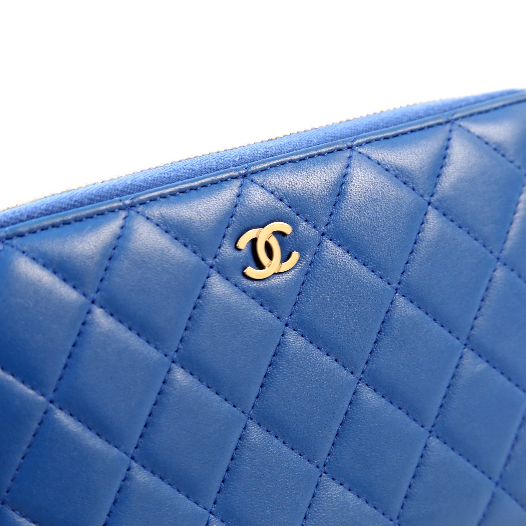CC Zip Around Organizer Wallet Quilted Lambskin Blue