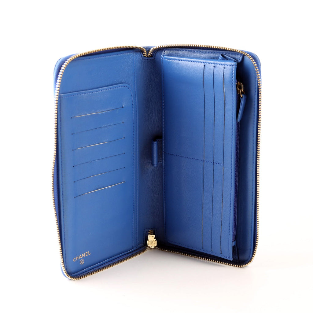 CC Zip Around Organizer Wallet Quilted Lambskin Blue