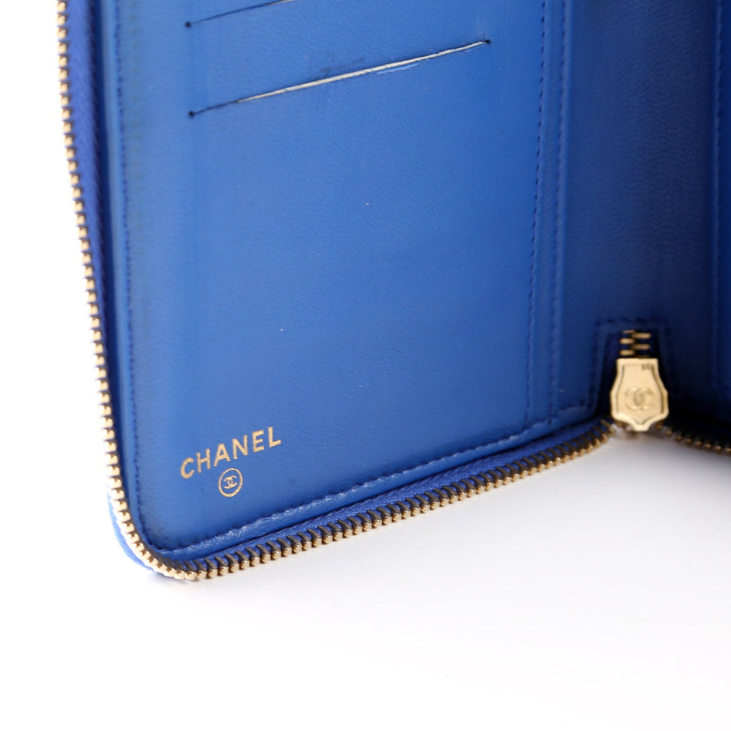 CC Zip Around Organizer Wallet Quilted Lambskin Blue