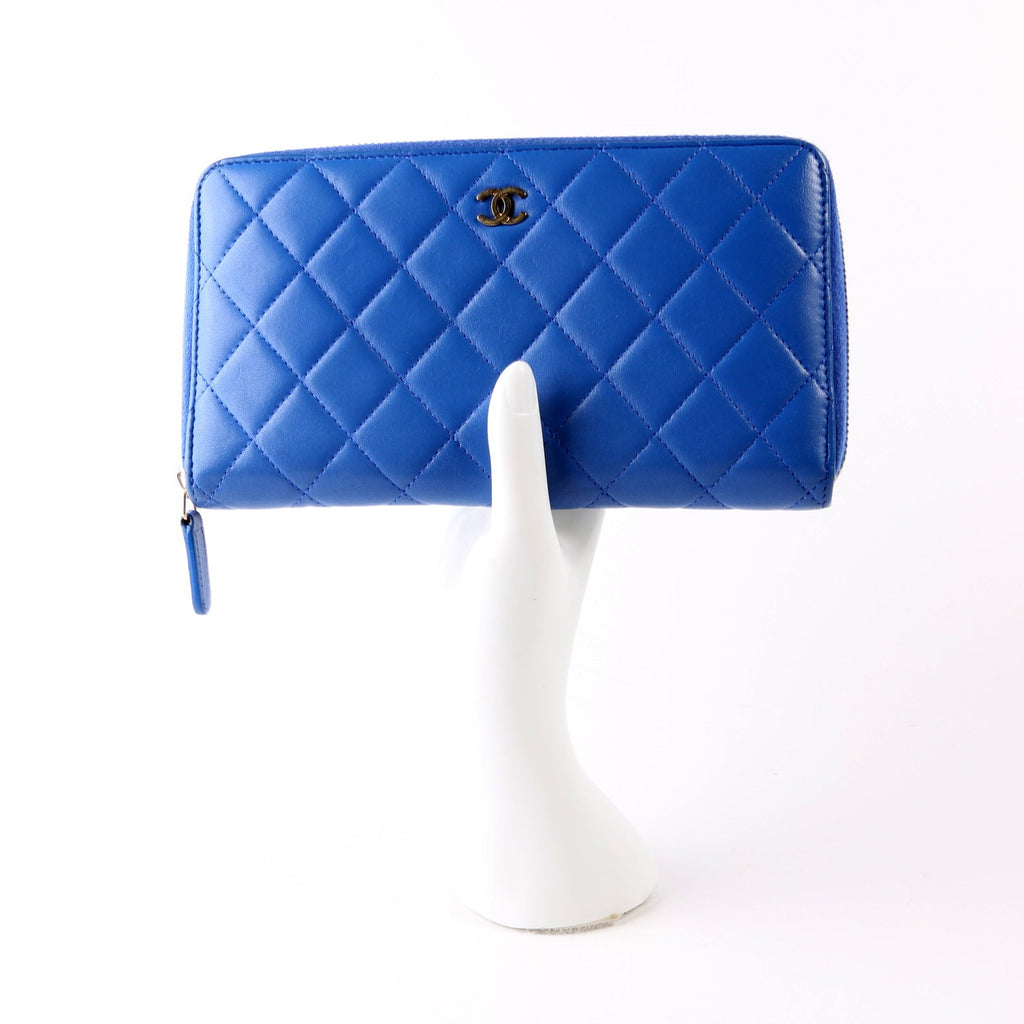 CC Zip Around Organizer Wallet Quilted Lambskin Blue