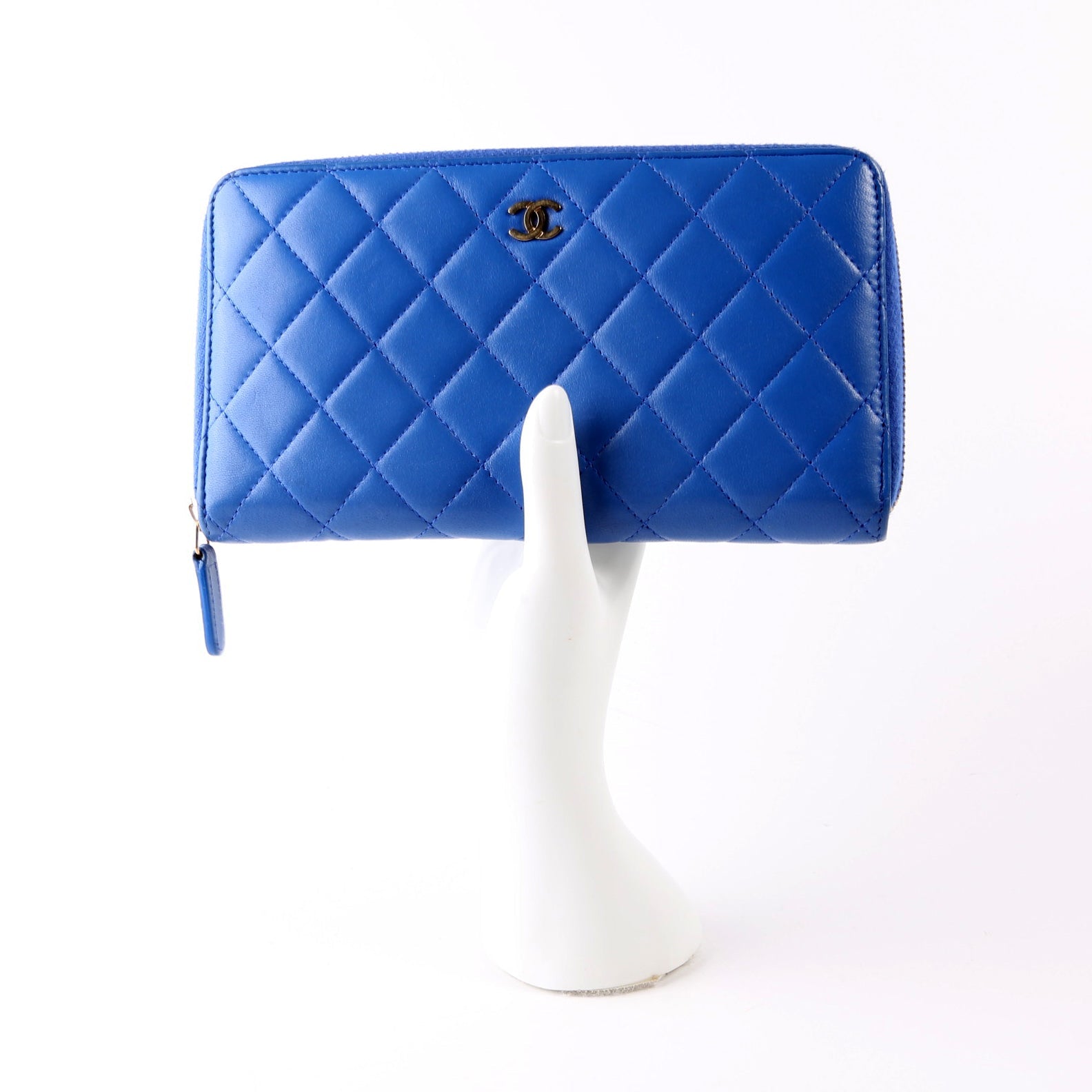 CC Zip Around Organizer Wallet Quilted Lambskin Blue