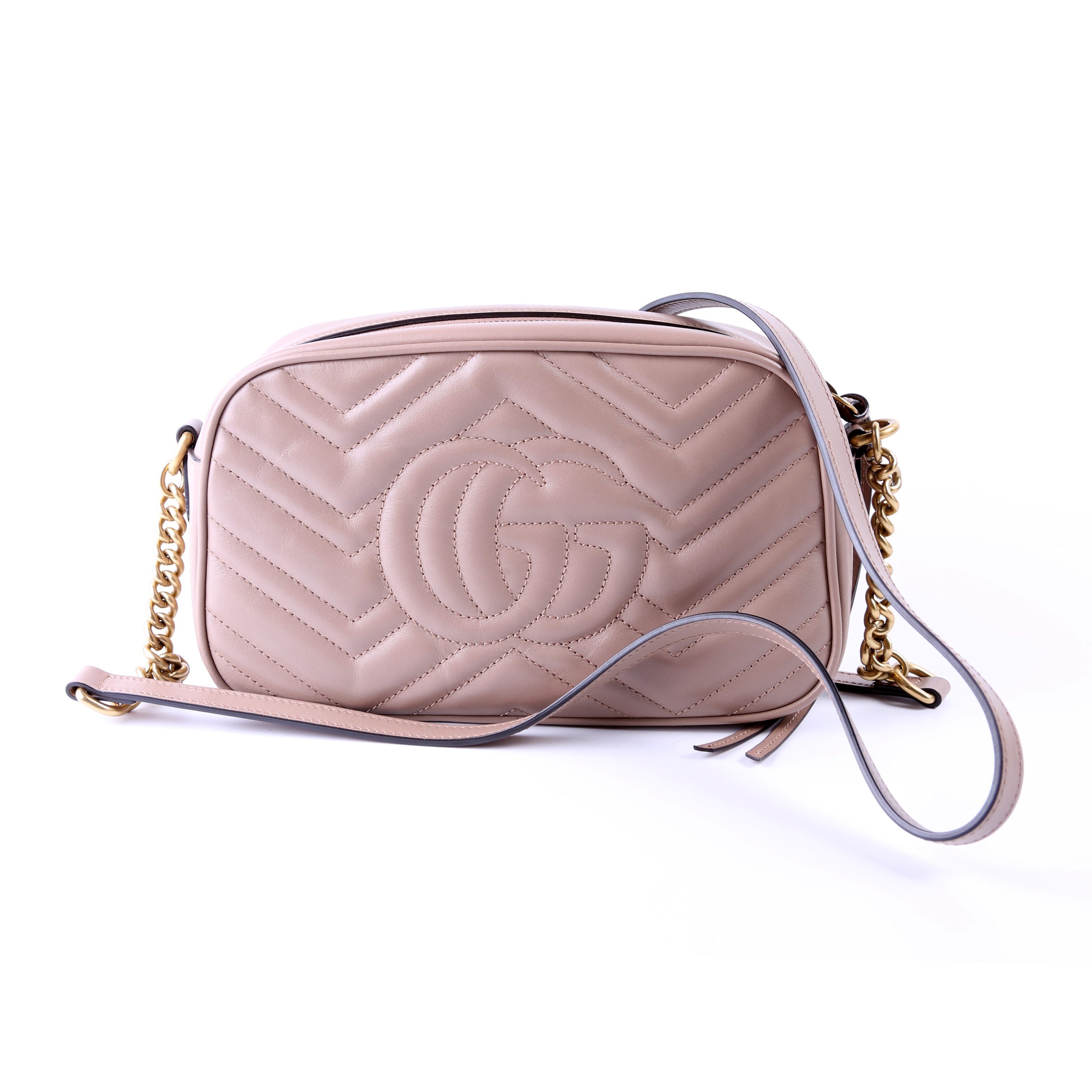 447632 Marmont Small Leather Camera Beige