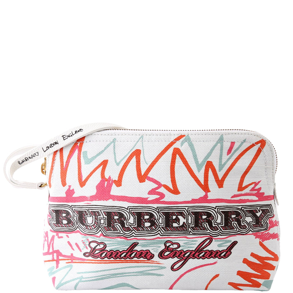 Coated Canvas Sketchbook Doodle Wristlet White/Multicolor