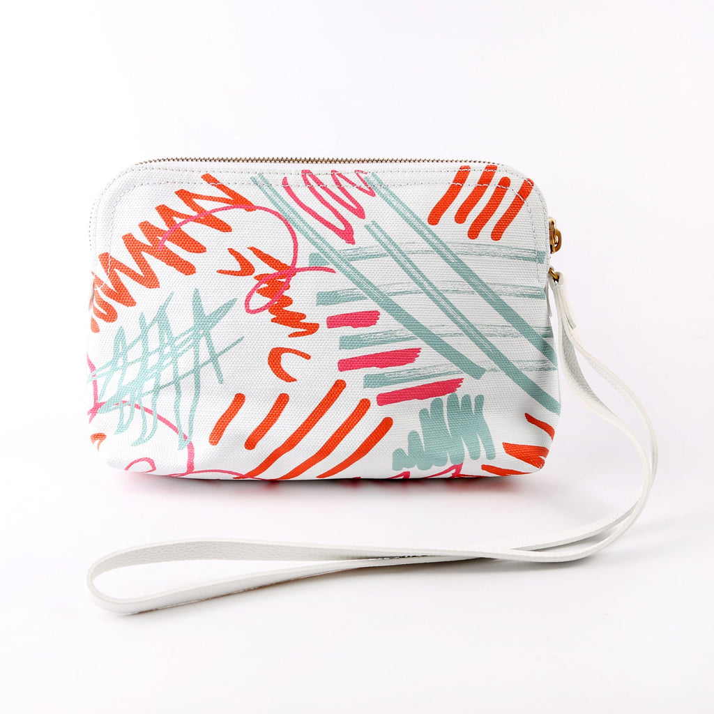 Coated Canvas Sketchbook Doodle Wristlet White/Multicolor