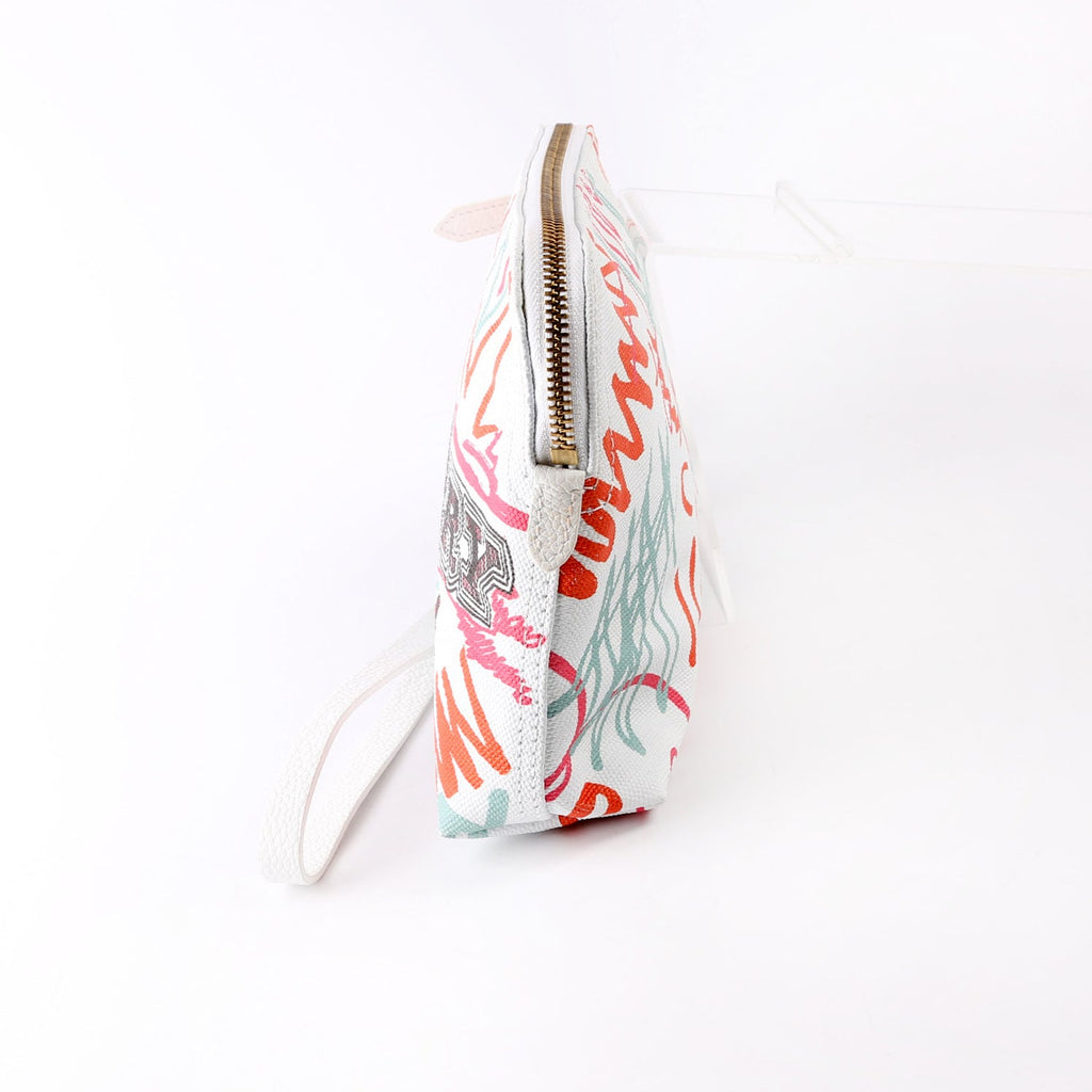 Coated Canvas Sketchbook Doodle Wristlet White/Multicolor