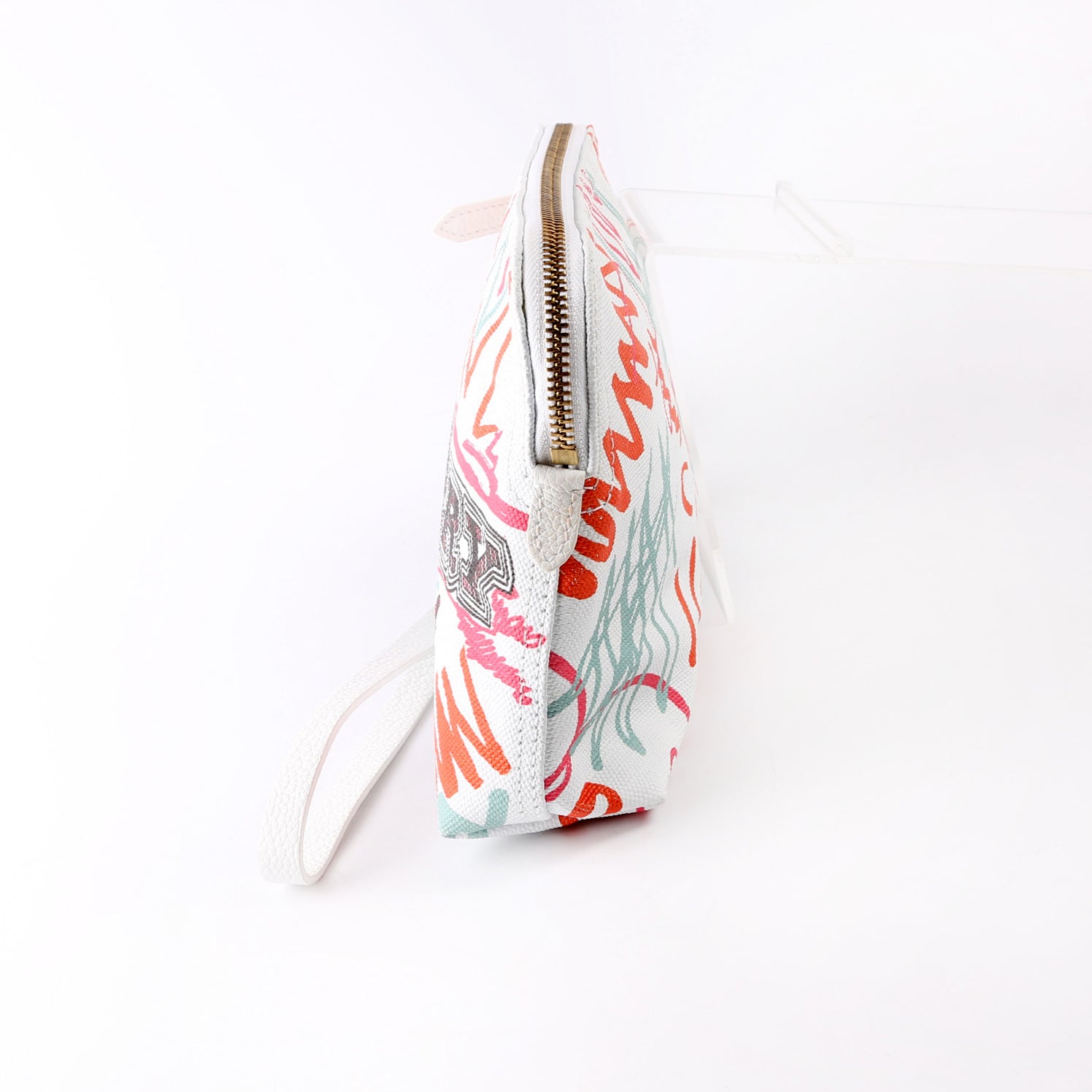 Coated Canvas Sketchbook Doodle Wristlet White/Multicolor