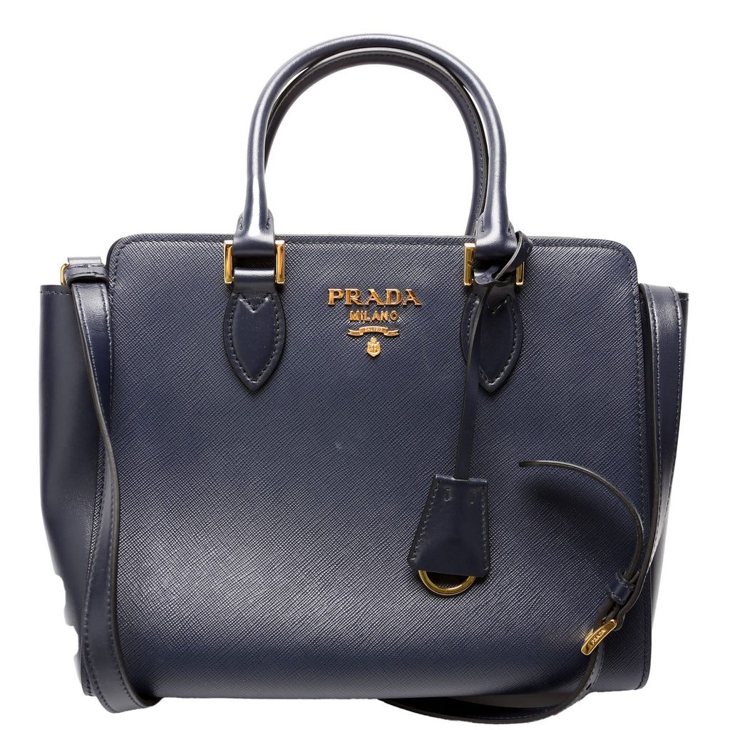 1BA113 Saffiano/Calfskin Top Handle Bag Navy