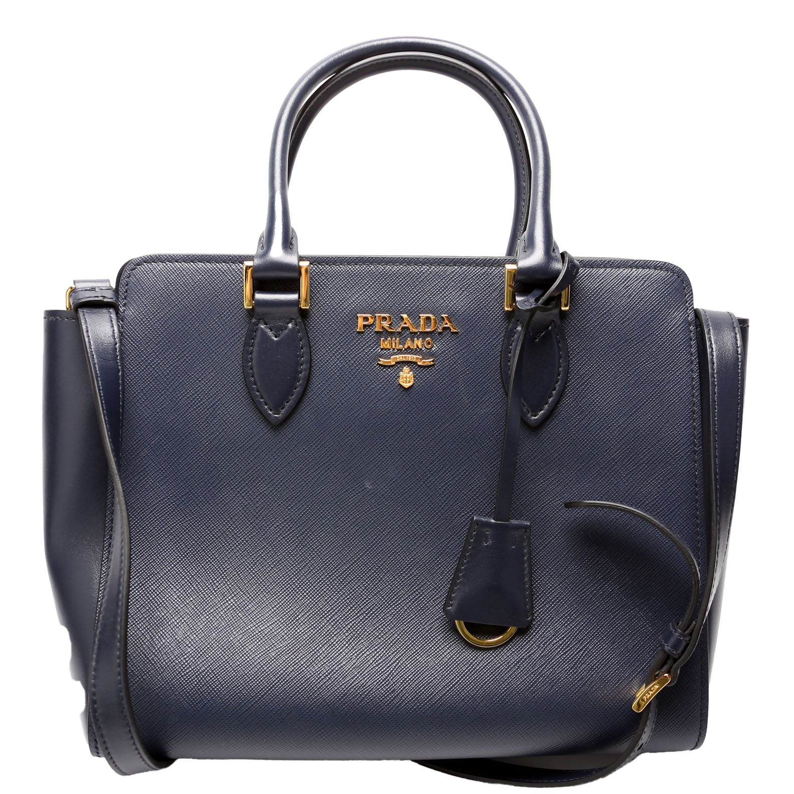 1BA113 Saffiano/Calfskin Top Handle Bag Navy