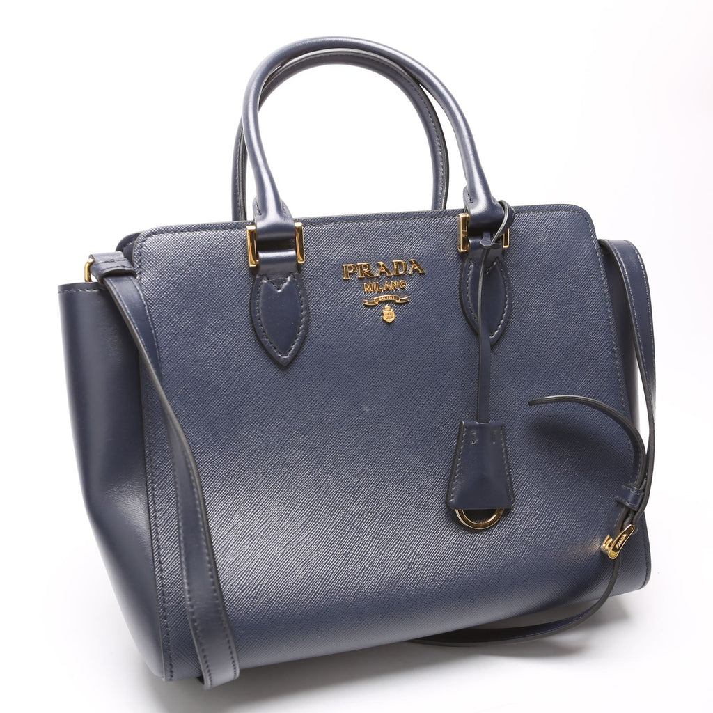 1BA113 Saffiano/Calfskin Top Handle Bag Navy