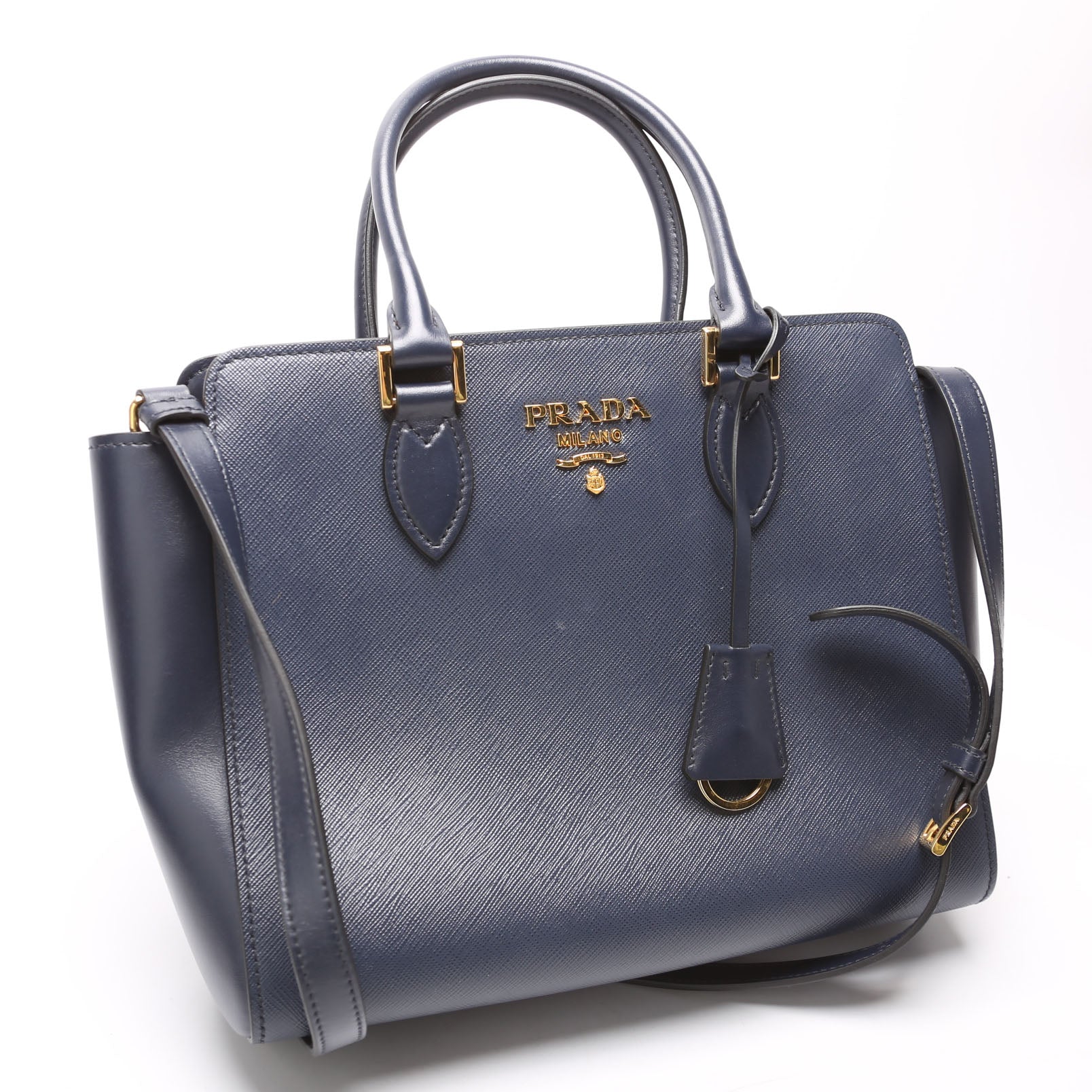 1BA113 Saffiano/Calfskin Top Handle Bag Navy
