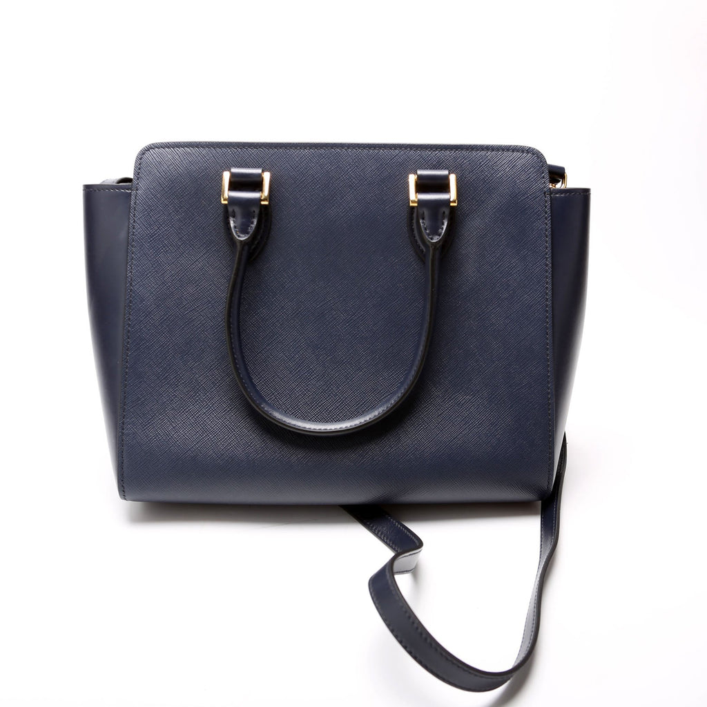 1BA113 Saffiano/Calfskin Top Handle Bag Navy