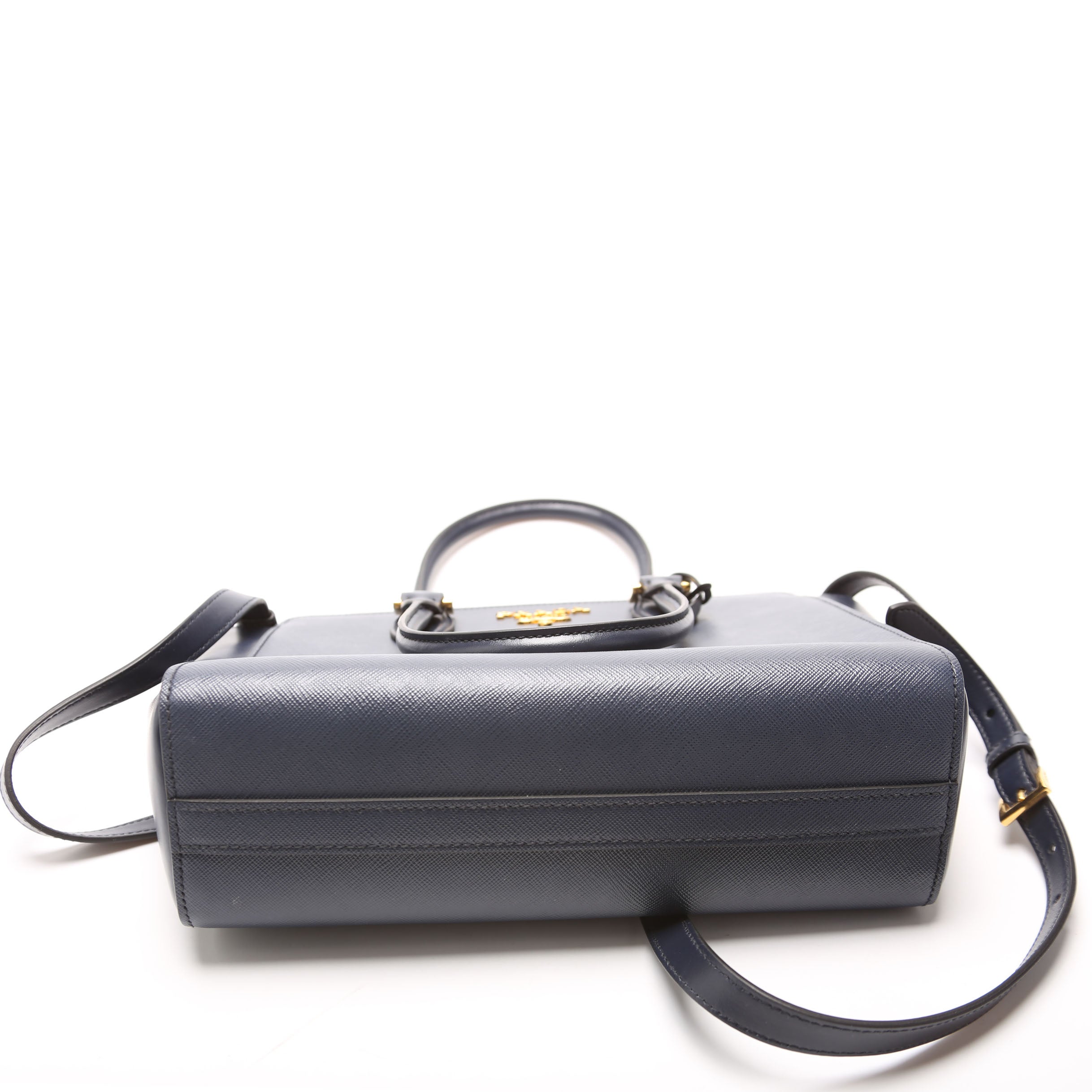 1BA113 Saffiano/Calfskin Top Handle Bag Navy